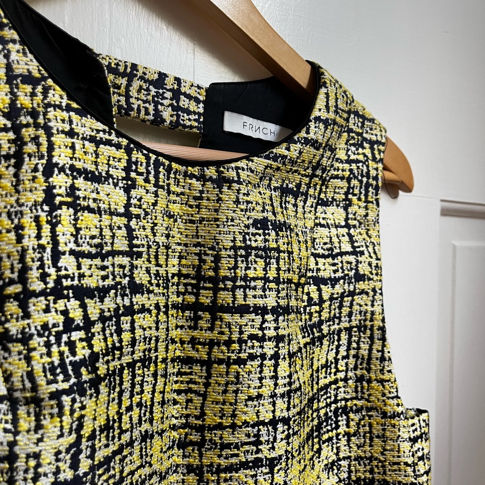 FRNCH tweed knee length yellow and navy shift dress, US Medium (4/6)